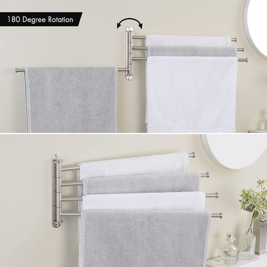 Draaibare Handdoekhouder 4-Arm - 50CM Wandmontage Roestvrij Staal voor Badkamer van MSV — afbeelding 4