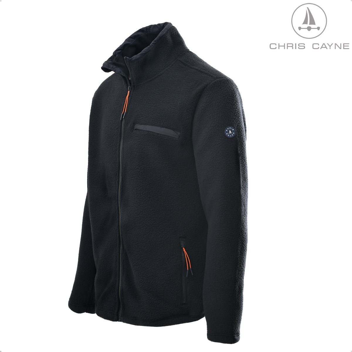 Chris Cayne herenvest – donkerblauw fleece zakken 100 % Polyester Nylon afwerking kleurige details borstzak