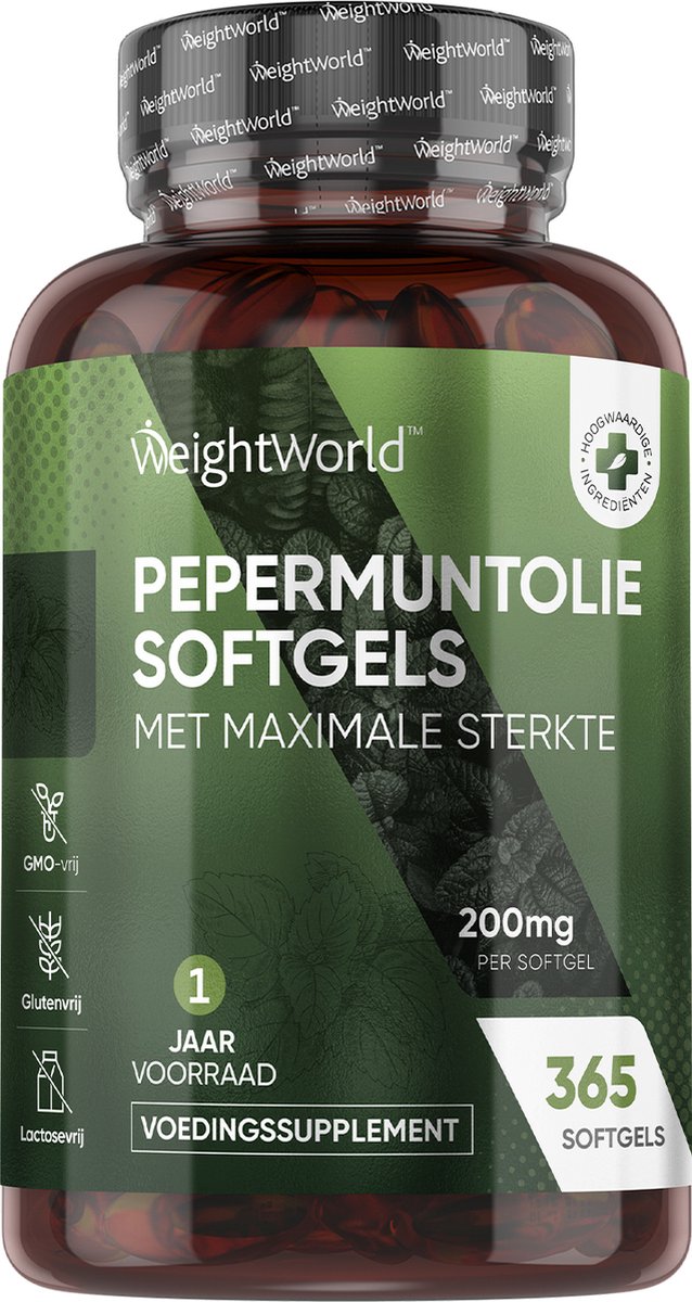 Goedkoopste WeightWorld Pepermuntolie capsules - 200 mg pure pepermunt olie per portie - 365 softgels voor 1 jaar voorraad