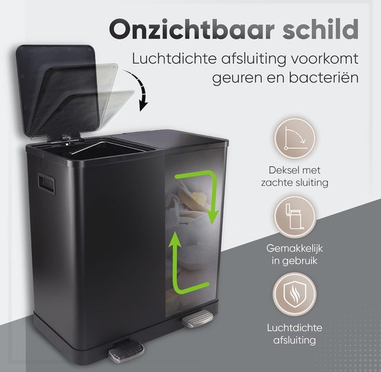 Brabantia Bo Prullenbak - 2 x 30 liter - Afvalscheiding - Matt Steel Fingerprint Brabantia Bo Prullenbak - 2 x 30 liter - Afvalscheiding - Matt Steel Fingerprint