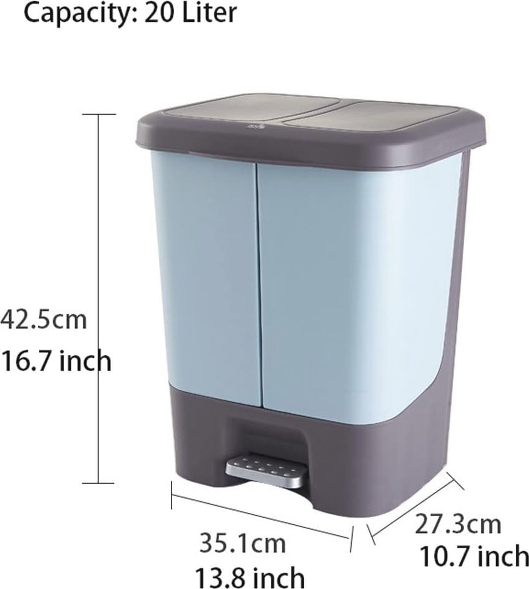 Goedkoopste Rechthoekige Afvalemmer met Deksel - Pedaal Vuilnisbak voor Binnen en Buiten - 20 Liter