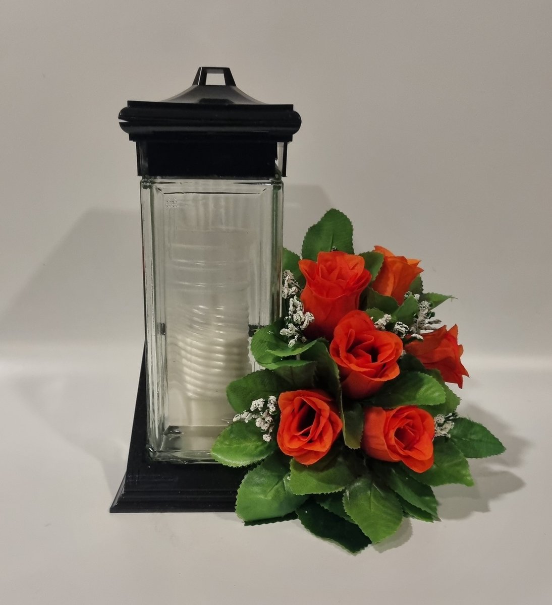 Herdenkingslicht - ZC2 - Bloemstuk - W847/38 - Peach - Grafdecoratie - Zijdenbloemen - Kunstbloemen - Grafkaars - Graflicht