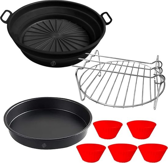 Airfryer-accessoires, 13-delige Airfryer-accessoireset met Ronde Non-stick Cakevorm, Pizzapan, Roestvrijstalen Grills en Dienbladclip, Vaatwasmachinebestendige Kook- en Bakset voor Thuiskeuken(16cm Airfryer-accessoires, 13-delige Airfryer-accessoireset met Ronde Non-stick Cakevorm, Pizzapan, Roestvrijstalen Grills en Dienbladclip, Vaatwasmachinebestendige Kook- en Bakset voor Thuiskeuken(16cm