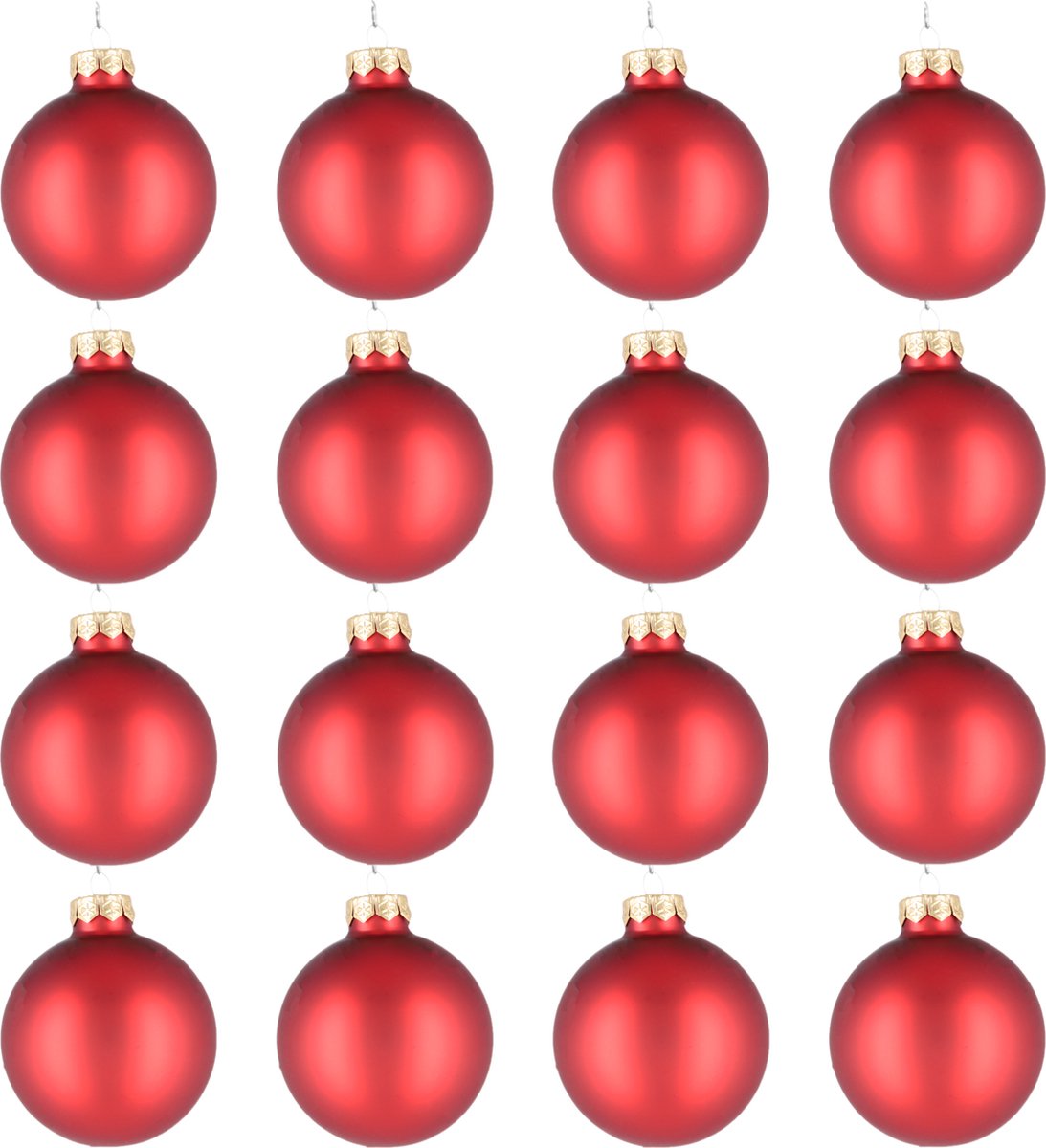 Glazen kerstballen - Set van 16 stuks/80mm - Luxe kerst decoratie - Sfeervolle kerstversiering voor in de kerstboom - Glas - Rood Mat - Rood
