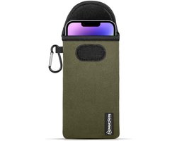MobyDefend Hoesje - Geschikt voor iPhone 14 / iPhone 14 Pro - Neopreen Pouch Met Karabijnhaak - Insteek - Riemlus - Groen