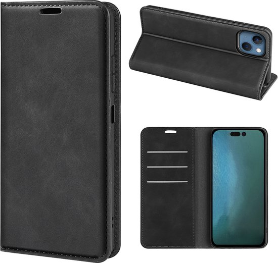Coque pour iPhone 14 - Bookcase portefeuille de Luxe (fermeture magnétique) - Zwart - Étui pour téléphone portable - Étui de téléphone adapté pour iPhone 14