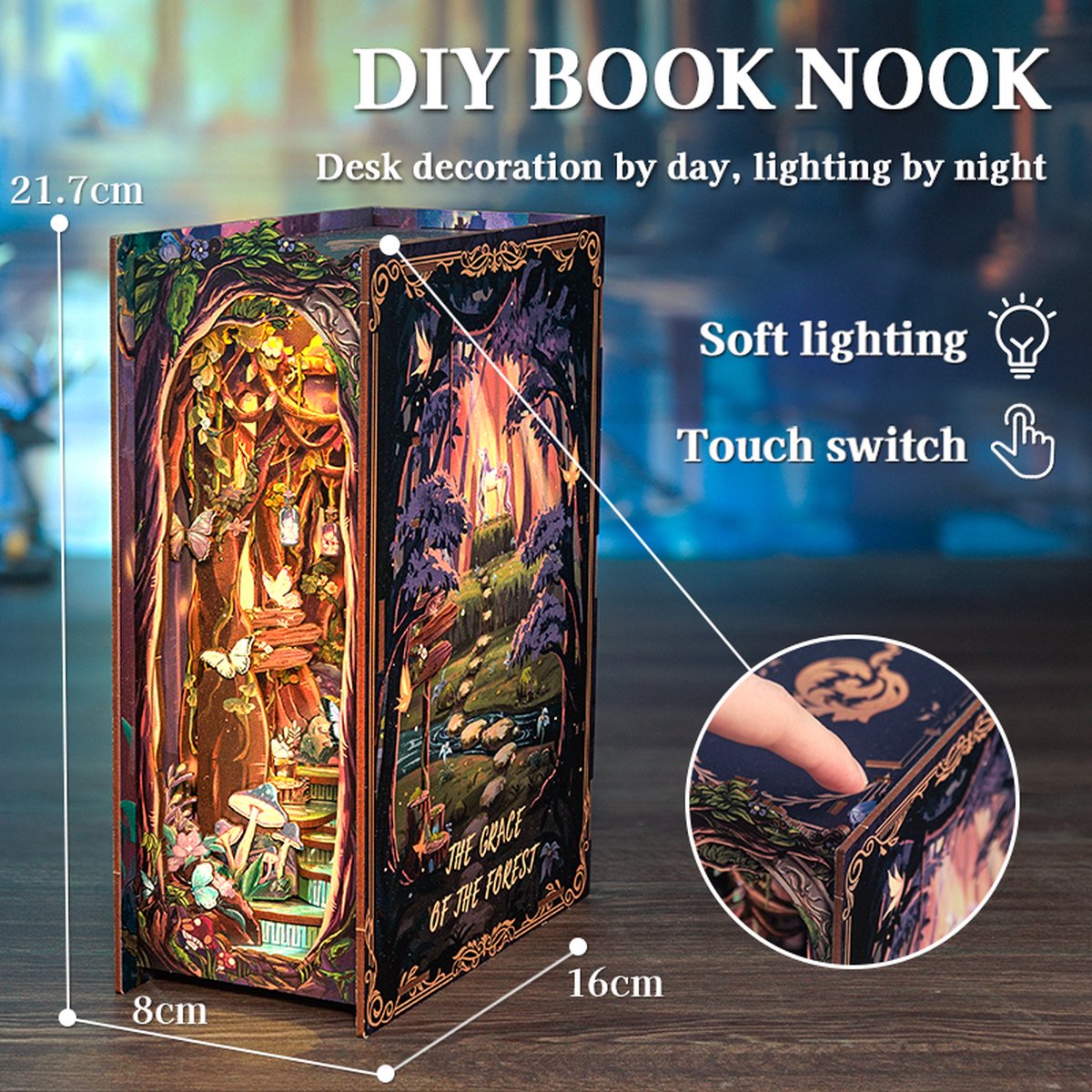 CuteBee Book Nook - Modelbouw - Houten 3D Puzzel - DIY Bouwpakket Volwassenen en Volwassenen - Boekensteun - Boekenhouder - The Grace of Forest — afbeelding 3