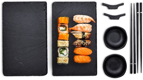 MikaMax Sushi Set for Two - Zwarte vaatwasbestendige 2-persoons Sushi Serveerset van Leisteen — afbeelding 4