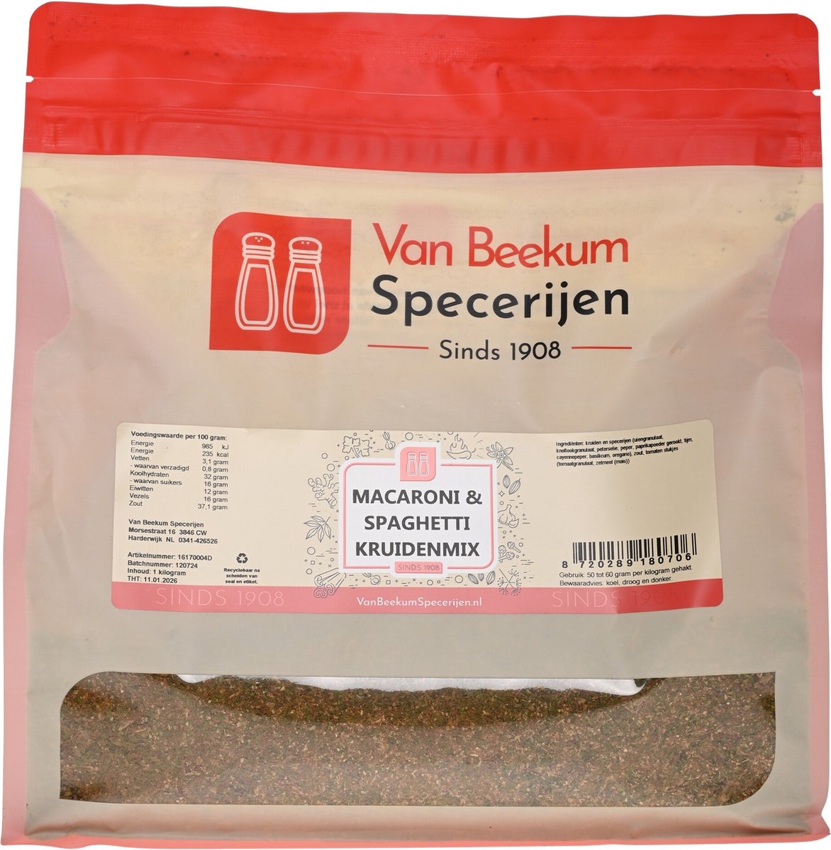 Goedkoopste Van Beekum Specerijen - Macaroni & Spaghetti Kruidenmix - 20 KG - Zak (bulk verpakking