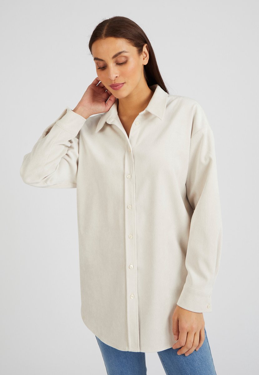 Damart - Lange overhemdblouse van Milleraies velours - Dames - Beige - S