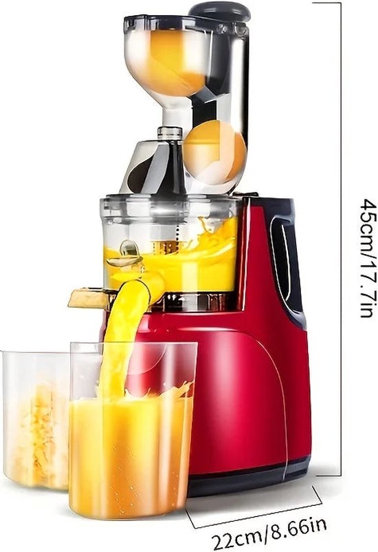 Slow Juicer - Cold Press - Slow Juicer - Slow Masticating Juicer Machine - Cold Press juicer - Raw Juicer voor sinaasappel, appel, citrusvruchten - Rood — afbeelding 5