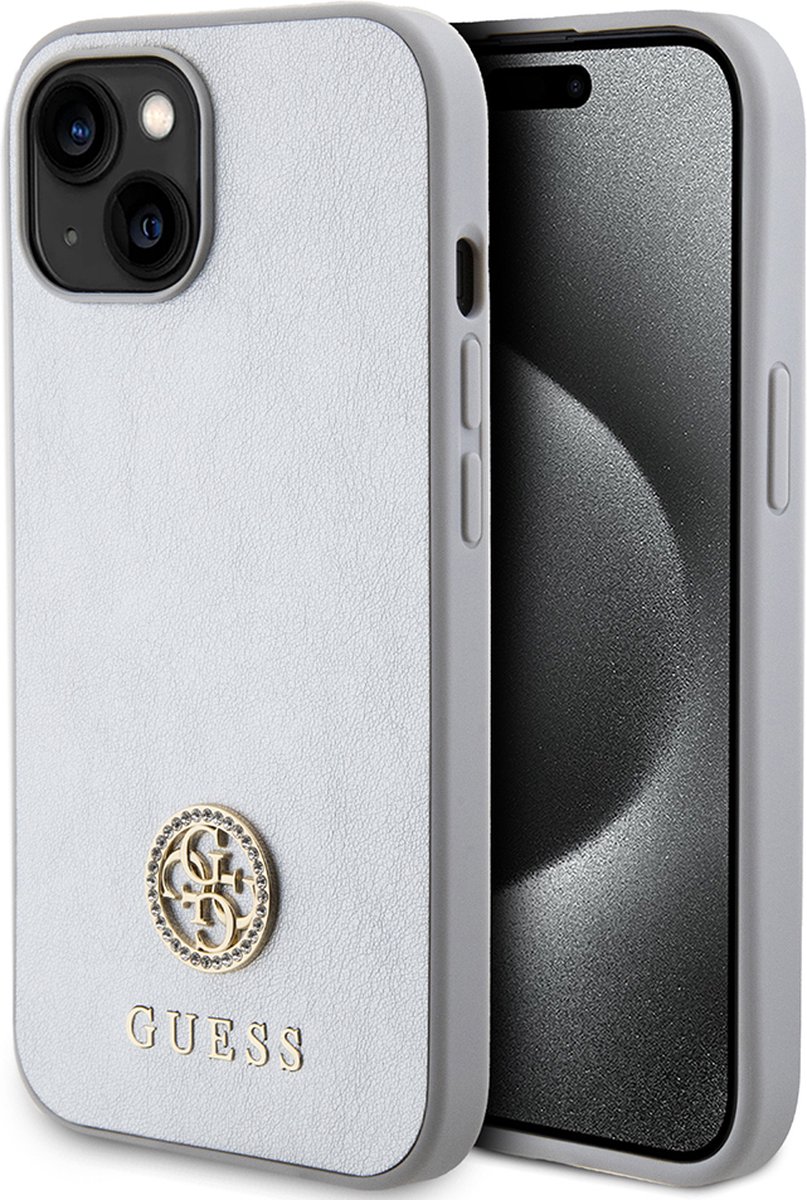 Guess Strass Metal Logo Back Case - Geschikt voor Apple iPhone 15 (6.1") - Zilver