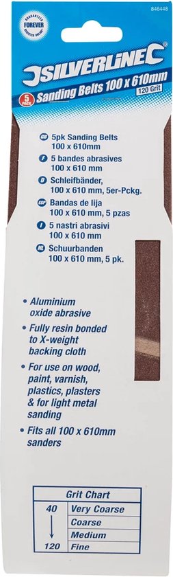 Bandes abrasives Silverline 100 x 610 mm, 5 pièces grain 120