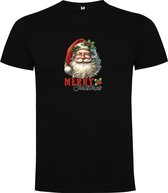 Wit T-Shirt met “Kleurrijke DE Kerstman Merry Christmas “ Print Full Color Maat L