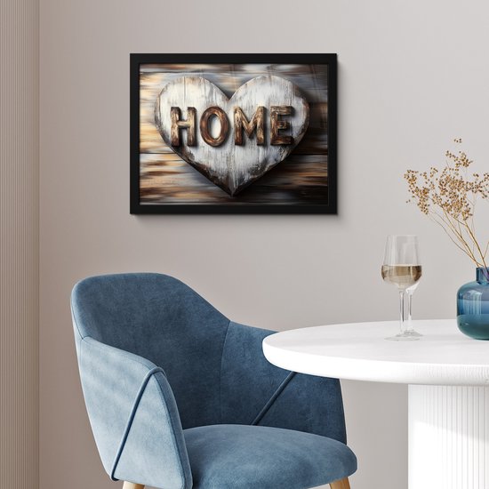 Poster in lijst - Fotolijst 40x30 cm - Posters - Home - Hart - Houtlook - Liefde - Posterlijst zwart - Decoratie - Wanddecoratie woonkamer - Muurdecoratie slaapkamer