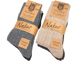 BRUBAKER 4 Paar 100% Alpaca Wollen Sokken - Warme Fijn Gebreide Wintersokken voor Mannen en Vrouwen - Set van 4 Hoge Unisex Wollen Sokken voor Mannen en Vrouwen - Grijs Beige Bruin EU maat 39-42