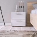 Pepe nachtkastje met 2 lades in hoogglans wit en eiken decor. Pepe nachtkastje met 2 lades in hoogglans wit en eiken decor.