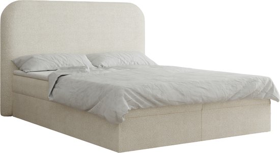 Lit à sommier tapissier 07 (Bonell, Topper, Bouclé, lit double tête de lit rembourrée avec sommier à lattes) - Gris clair (Anthology 15)