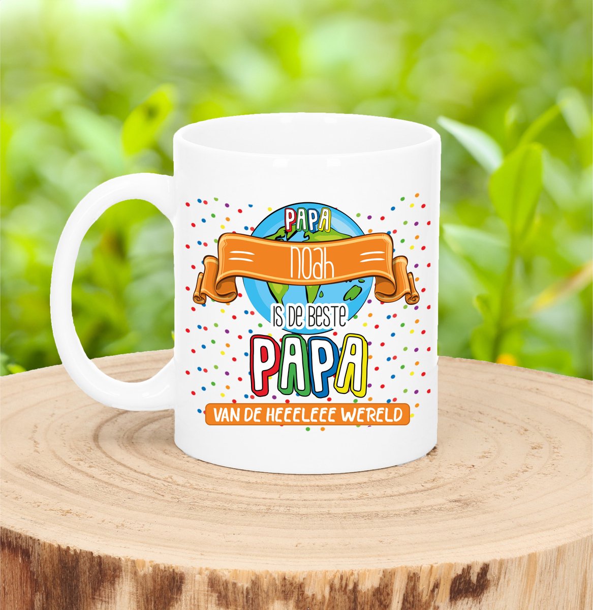 Bellatio Decorations Naam mok papa Noah - wit - de beste - keramiek - 300 ml - Vaderdag - cadeau