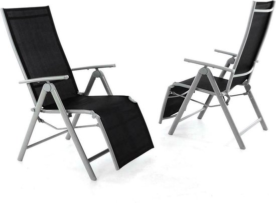 leer Gewoon briefpapier 2 Luxe Aluminium Tuinstoelen Ligstoelen Camping Stoelen Zwart | bol.com