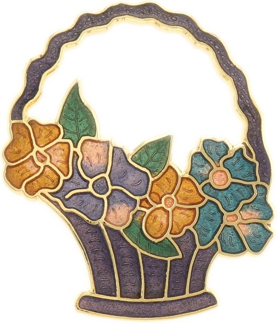 Behave® Dames Broche mandje met bloemen paars - emaille sierspeld -  sjaalspeld  4 cm