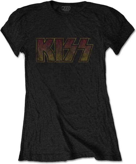 Kiss - Vintage Classic Logo Dames T-shirt - S - Zwart