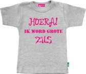 T-shirt korte mouw | Hoera! ik word grote zus | mêlee grijs | maat 74/80