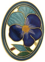 Behave® Dames Broche ovaal bloem viooltje blauw - emaille sierspeld -  sjaalspeld  5 cm