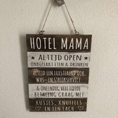 Houten Tekstplank / Tekstbord 40x30cm "Hotel Mama" - Kleur Naturel en Antique White