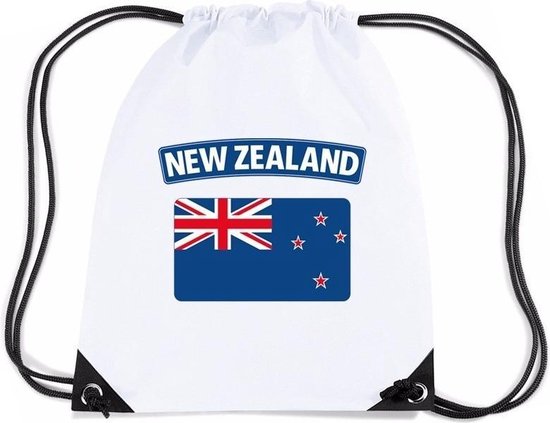 Nieuw Zeeland thema - nylon rugzak - wit - met Nieuw Zeelandse vlag - sporttas