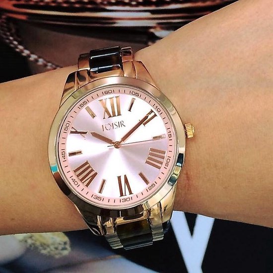 LOISIR horloge dames bruin 41 mm ros goud RVS schakel