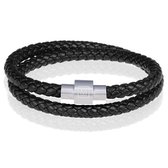 Memphis leren wrap armband Zwart Zilver-21cm