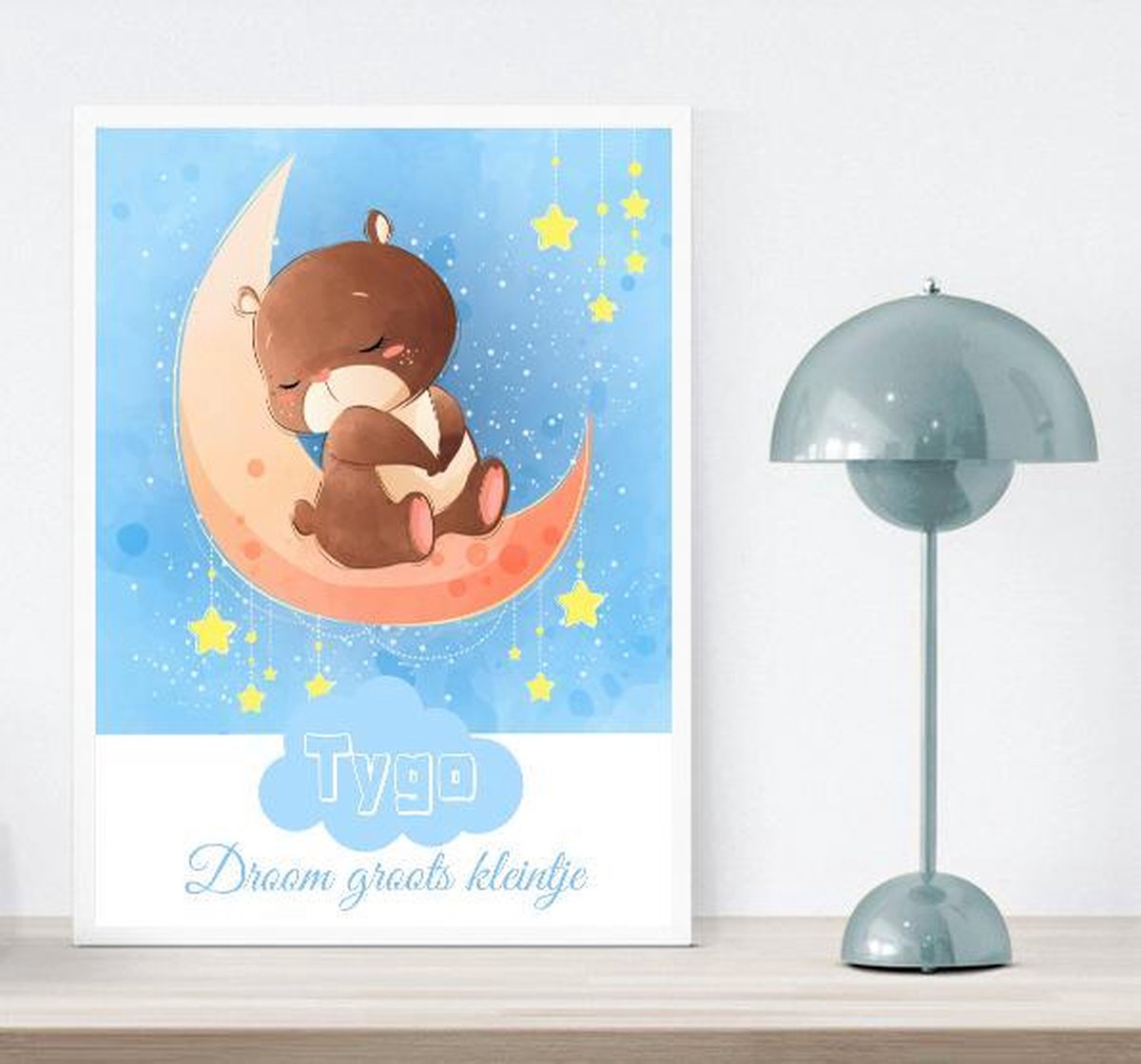 Gepersonaliseerde Poster Babykamer Of Kinderkamer, Poster Met Naam Van Kind, Gepersonaliseerd Kraamcadeau. Inclusief Fotolijst ! 21x30 Cm (A4). Droom Groots