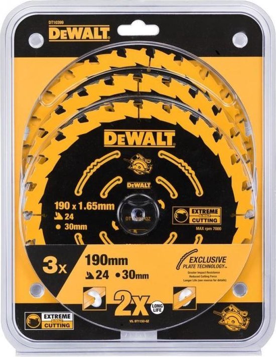 DeWALT DT10399 Jeu de lames de scie de construction 190x30mm 24T 3 pcs