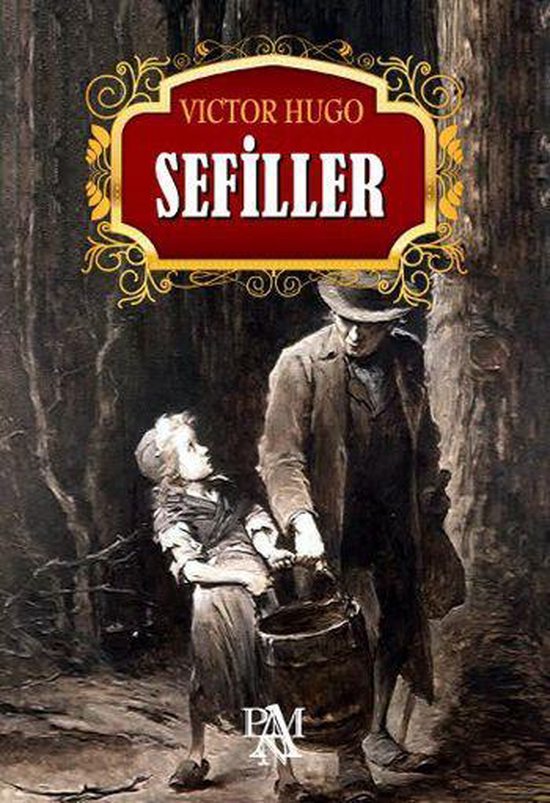 Boek kaft met een illustratie van een man en een jong meisje die samen lopen, met de titel 'Sefiller' van Victor Hugo.
