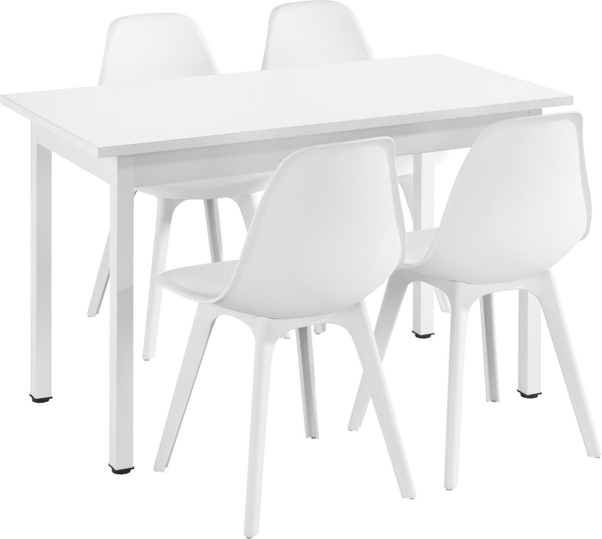 en.casa Eetkamerset eethoek Lendava 5-delig tafel met 4 stoelen wit