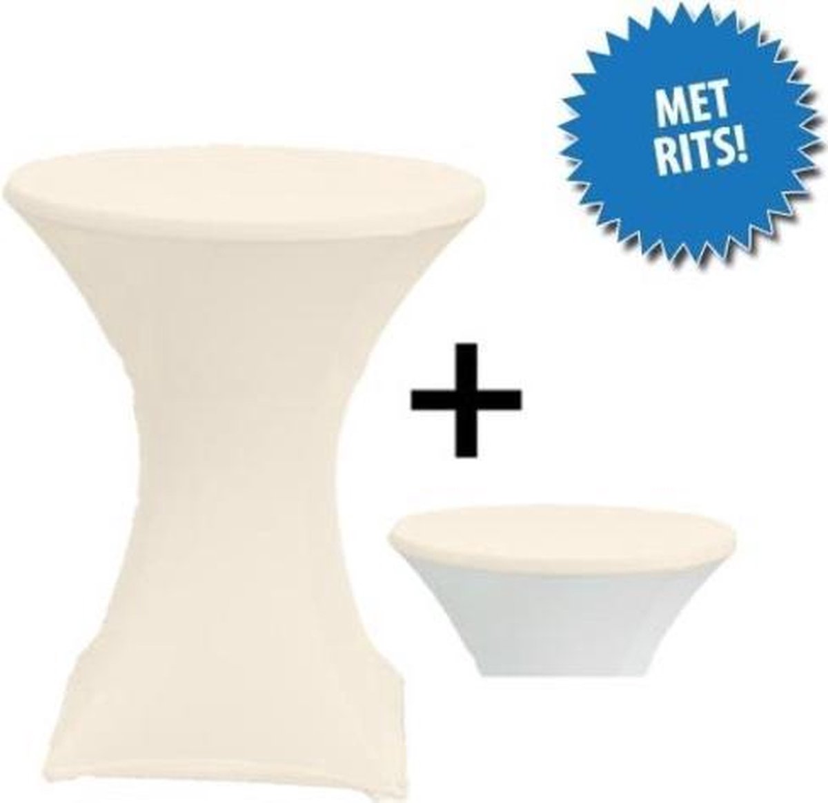 Cover Up Statafelrok Stretch, met rits - Ø80-85cm - Incl. Topcover - Ecru