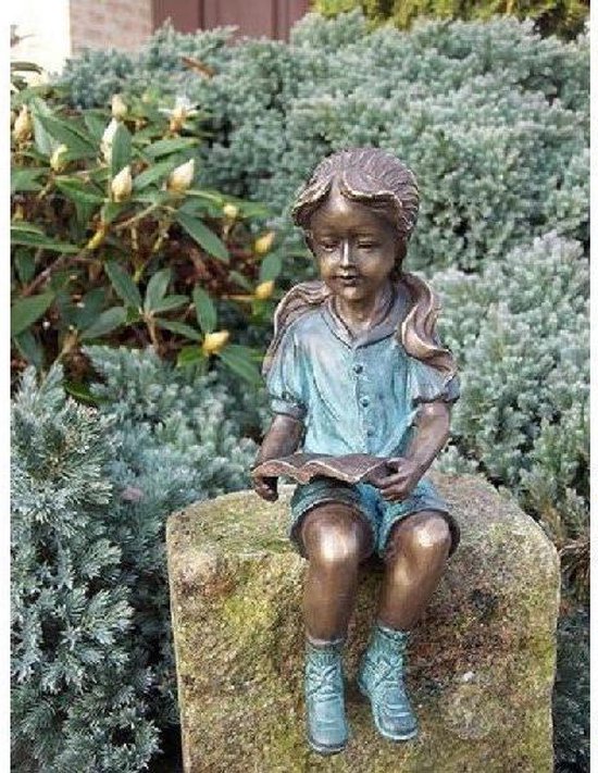 Tuinbeeld - bronzen beeld - Lezend meisje - Bronzartes - 20 cm hoog