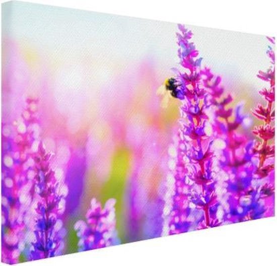 Fleurs avec abeille toile 60x40 cm - Tirage photo sur toile (Décoration murale salon / chambre) / Peintures Fleurs sur toile