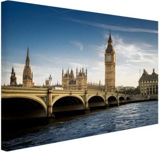 Big Ben de la Tamise en toile 120x80 cm - impression photo sur toile peinture Décoration murale salon / chambre à coucher) / Villes Peintures Toile