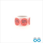 Etiket - Reclame-sticker - 50% korting - rond 35 mm - fluor-Rood - rol à 500 stuks