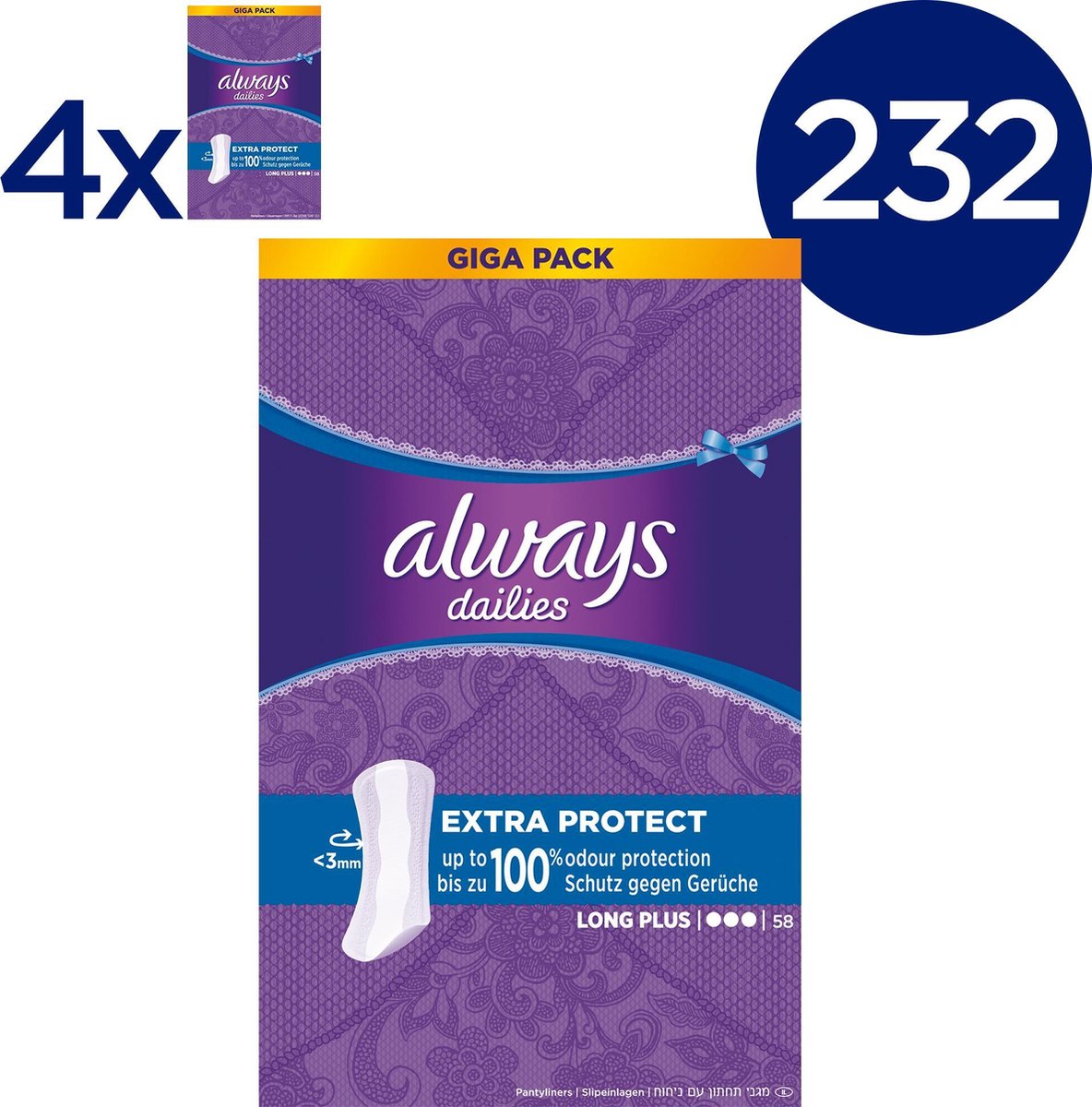 Always Dailies Extra Protect Long Plus Inlegkruisjes- Voordeelverpakking - 232 Stuks