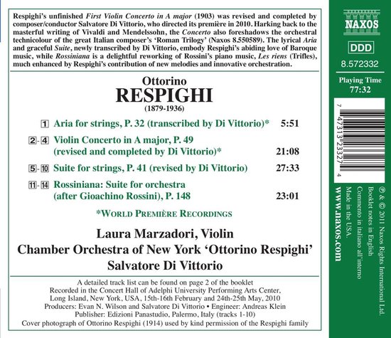 Respighi Violin Concerto, Salvatore di Vittorio CD (album) Muziek