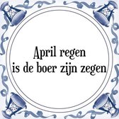 Tegeltje met Spreuk (Tegeltjeswijsheid): April regen is de boer zijn zegen + Kado verpakking & Plakhanger