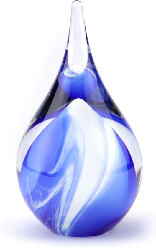Treble PapoeaNieuwGuinea Salie Glazen urn. Asbestemming. "Druppel" Blauw-wit niet transparant. 14 cm hoog  | bol.com