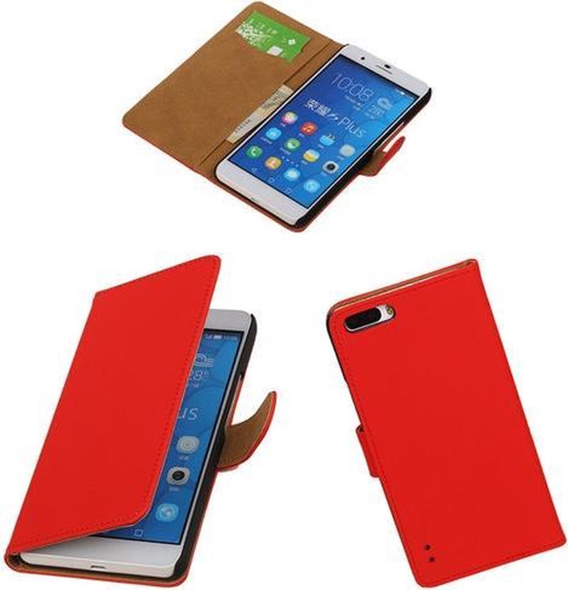Rood Honor 6 Plus Book/Wallet Case/Cover Hoesje