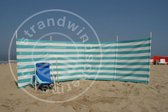 Strand Windscherm 5 meter dralon turquoise /wit met houten stokken