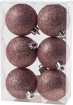 Cosy&Trendy Kerstballen Ø 6 cm - Roze glitter - Set-6