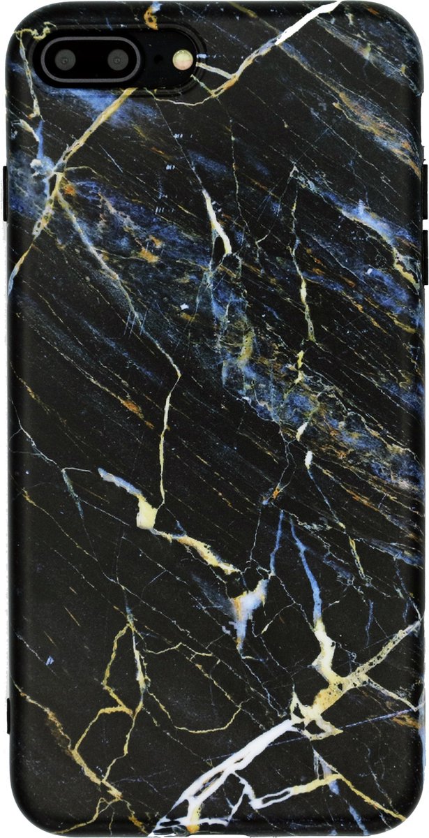 Geschikt voor Luxe Marmer Case voor Apple iPhone 7 Plus - iPhone 8 Plus Hoesje - Zwart - Goud - Blauw - Back Cover - Soft TPU Zacht