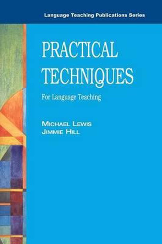 Livre 'Practical Techniques For Language Teaching' avec des formes colorées abstraites sur le côté gauche.